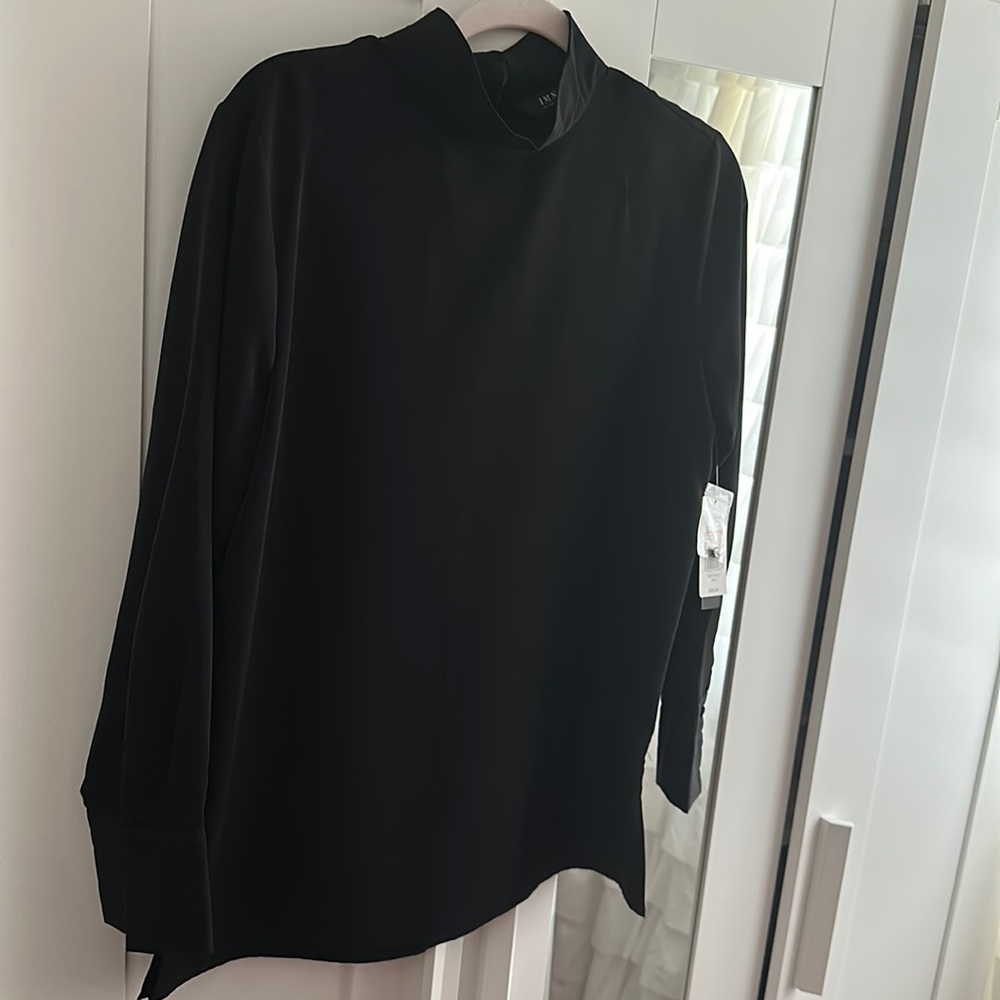 NWT IMNYC ISAAC MIZRAHI black mock neck blouse size medium